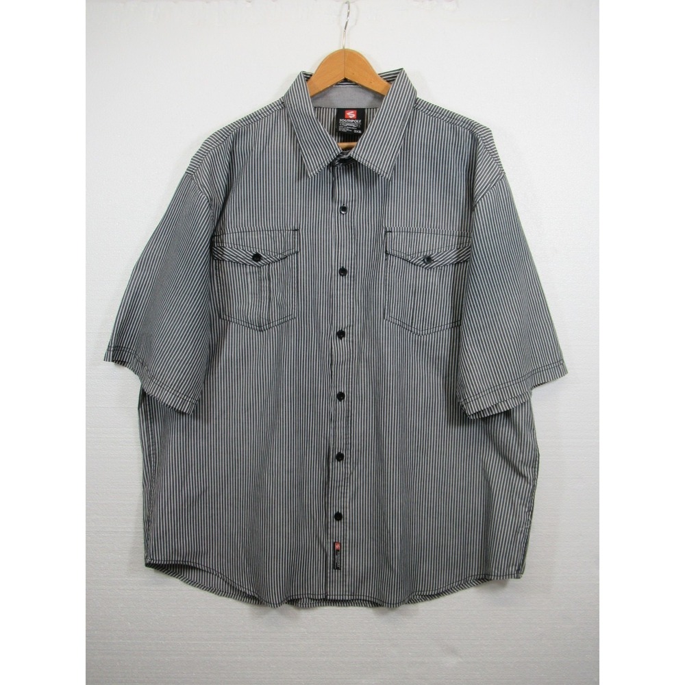 Southpole Button Up Shirt Big Men 3XL 3XB Gray Stripe Short Sleeve